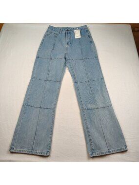 NWT Coeur De Vague Grid Patchwork Wide Leg Jeans Womens Small High Rise